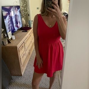 Pink detail open back dress.